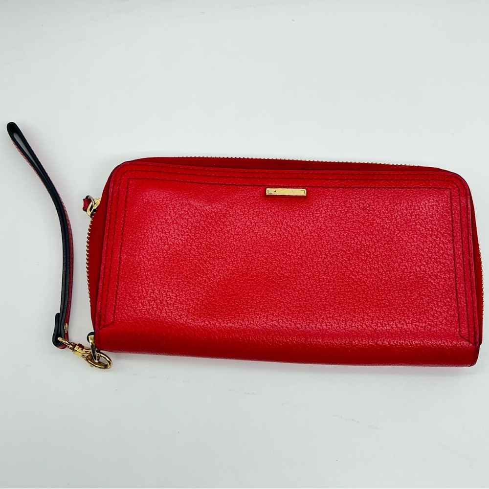 Lodis Stephanie Vera Zip Wristlet Wallet Red Leather RFID
